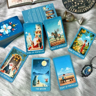 Easy Flow Tarot ไพ่ทาโรต์ 78 ใบ พร้อมคู่มือภาษาอังกฤษ + คู่มือภาษาไทยแบบดิจิทัล สไตล์การ์ตูนสีฟ้า เหมาะสำหรับมือใหม่ ทบทวนตนเองรายวัน