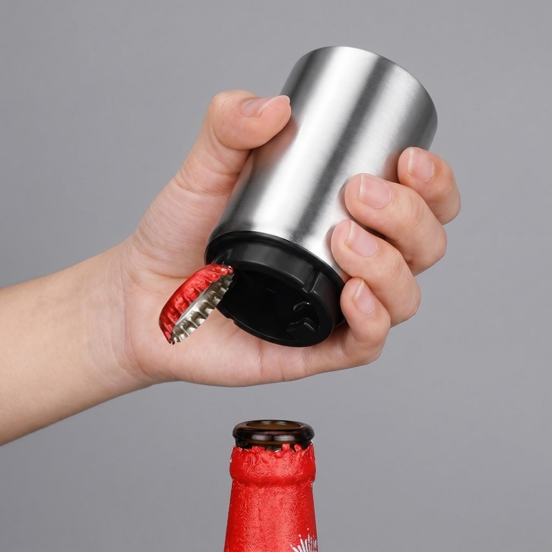 ที่เปิดขวดอัตโนมัติแม่เหล็ก สแตนเลส 304 Automatic Bottle Opener Magnetic Beer Opener Push Down Bottle Opener Stainless Steel Bottle Opener Beer Bottle Opener