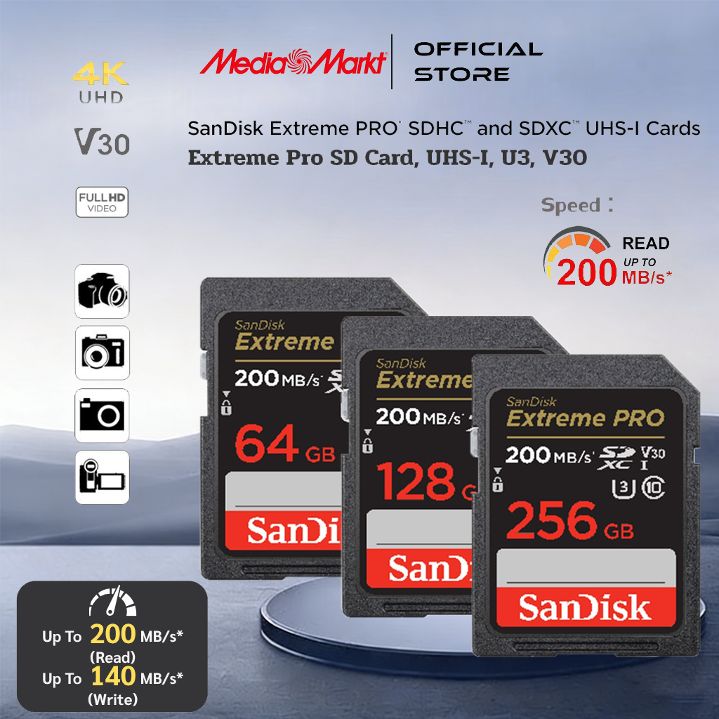 Extreme Pro SD Card SDXC Speed R 200MBs 32GB 64GB 128GB San/Disk ( SDSDXXD ) เมมโมรี่การ์ด กล้อง DSLR