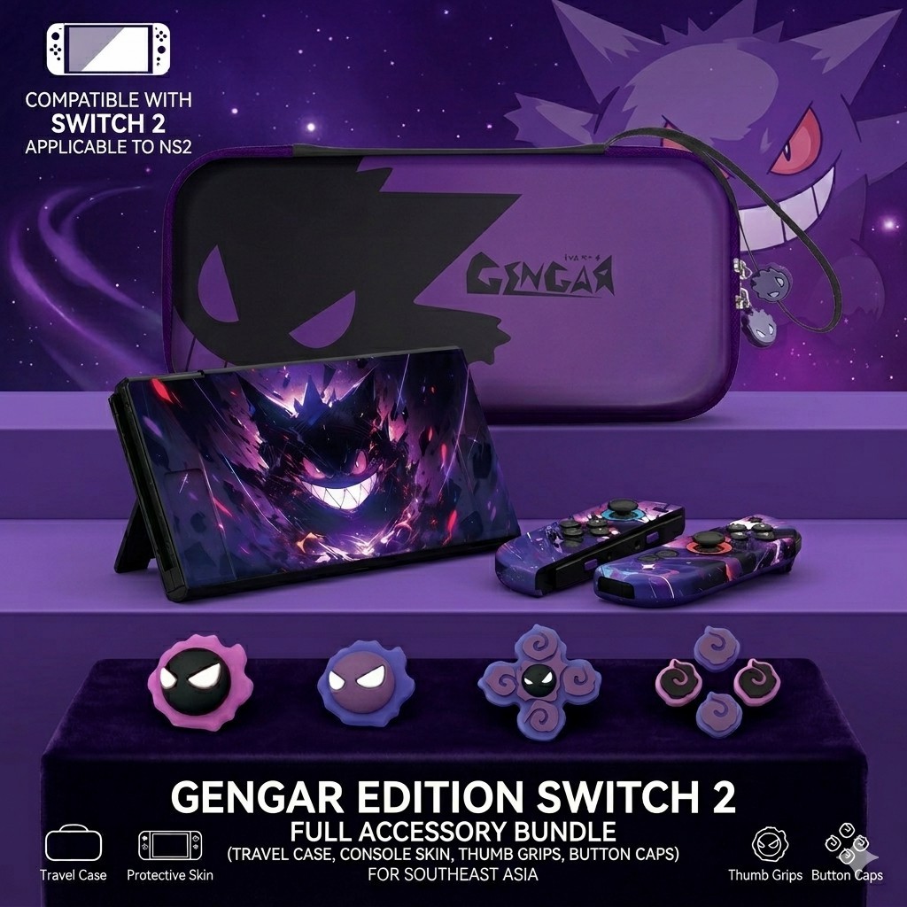 ธีมการป้องกันเต็มรูปแบบสําหรับ Nintendo Switch 2 Bundle | เคสคอนโซล TPU แบบนุ่ม + กระเป๋าพกพา EVA แบบแข็ง + ชุดปลอกนิ้วหัวแม่มือและฝาปิดปุ่ม