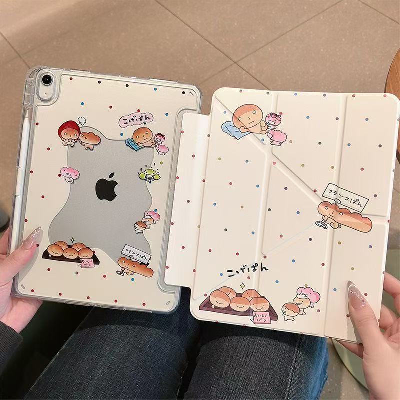 Kawaii Bread Boy iPad Case, Tri-fold Stand Anti-drop เคสป้องกันสําหรับ iPad Air7 iPad 11 Gen Pro 11 