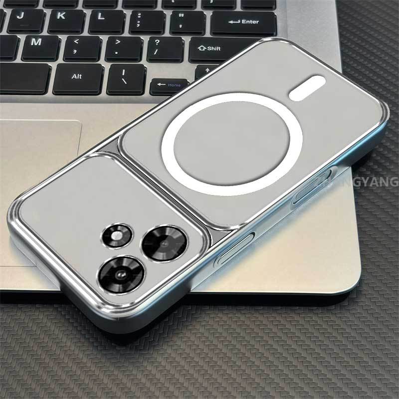 เคสสําหรับ OPPO A6C 4G ขั้นสูงขดลวดแม่เหล็กเคสโทรศัพท์หน้าต่างขนาดใหญ่ซิลิโคนใสป้องกันการตกโทรศัพท์เคสนิ่ม