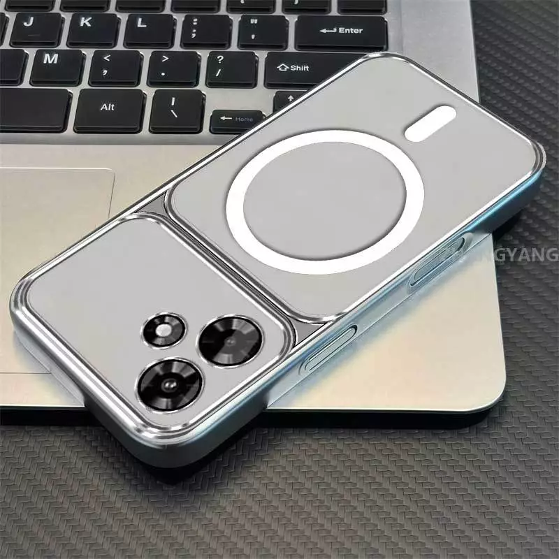 เคสสําหรับ OPPO A6C 4G ขั้นสูงขดลวดแม่เหล็กเคสโทรศัพท์หน้าต่างขนาดใหญ่ซิลิโคนใสป้องกันการตกโทรศัพท์เคสนิ่ม
