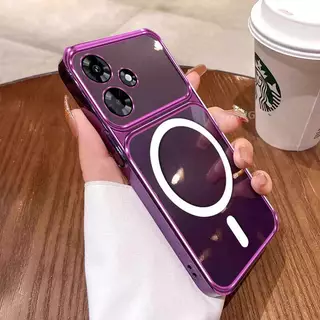 เคสสําหรับ OPPO A6C 4G ขั้นสูงขดลวดแม่เหล็กเคสโทรศัพท์หน้าต่างขนาดใหญ่ซิลิโคนใสป้องกันการตกโทรศัพท์เคสนิ่ม