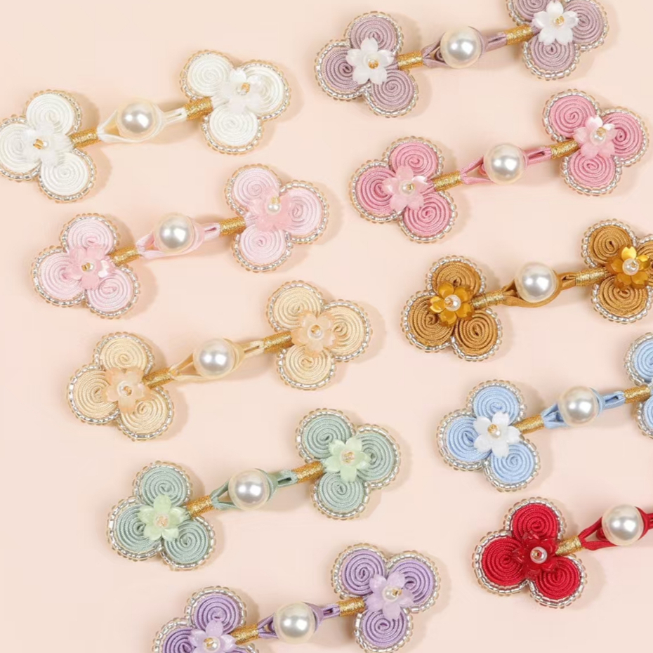 ใหม่สไตล์จีน Cherry Blossom Pearl สามรอบ Handmade Cheongsam แผ่นปุ่ม Hanfu Tang ชุดปุ่มเสื้อผ้าอุปกรณ์เสริมตกแต่งปุ่ม