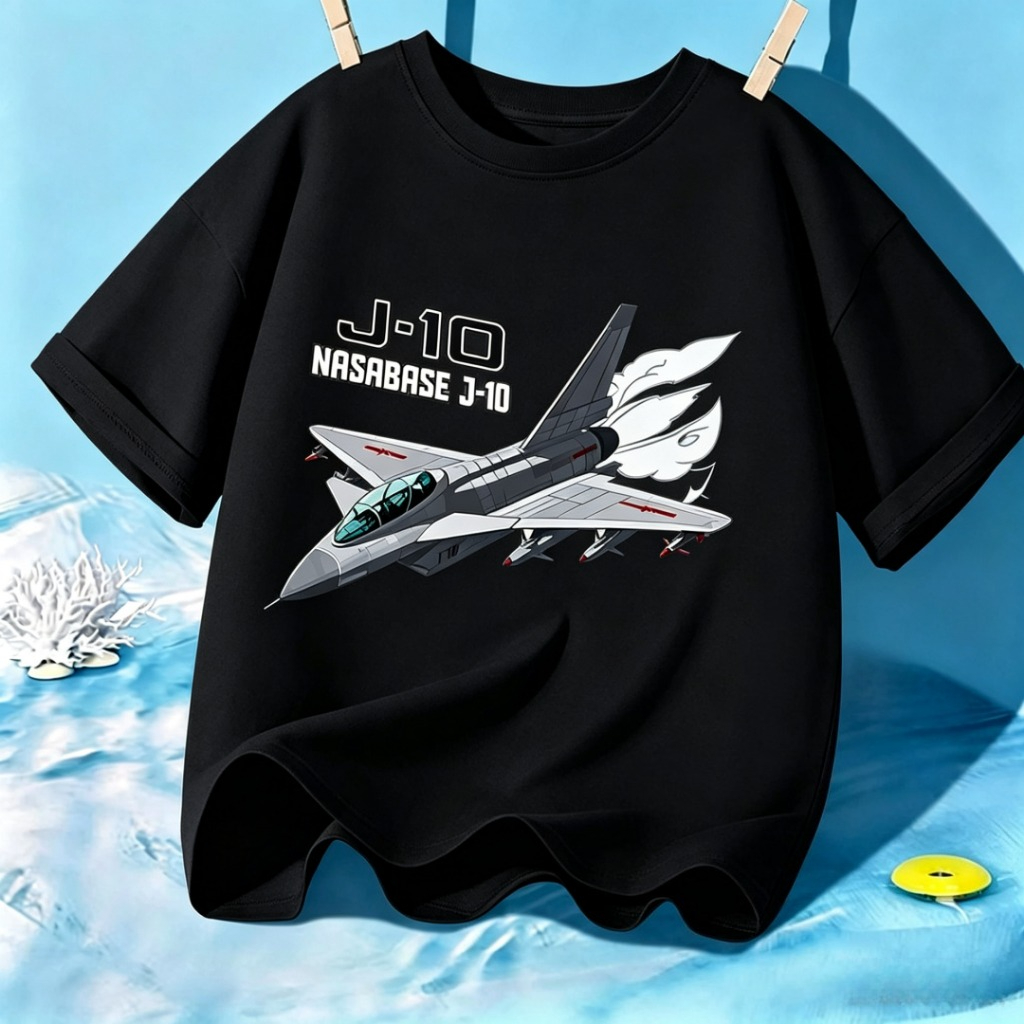 เสื้อยืดแขนสั้นเด็กเครื่องบินรบแขนสั้นผ้าฝ้ายสําหรับเด็กผู้ชายแบบเดียวกันสําหรับเด็กชายและเด็กหญิง