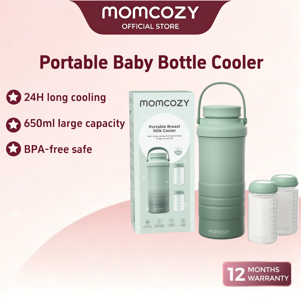 Momcozy 22oz เครื่องทําความเย็นนมแม่แบบพกพาสําหรับ Outdoor, Life Saver พร้อม 360° เครื่องทําความเย็นทั้งหมดสําหรับ 24 ชั่วโมง, เครื่องทําความเย็นน้ํานมแม่สําหรับเดินทางความจุขนาดใหญ่พร้อมขวดนม 2 ชิ้น