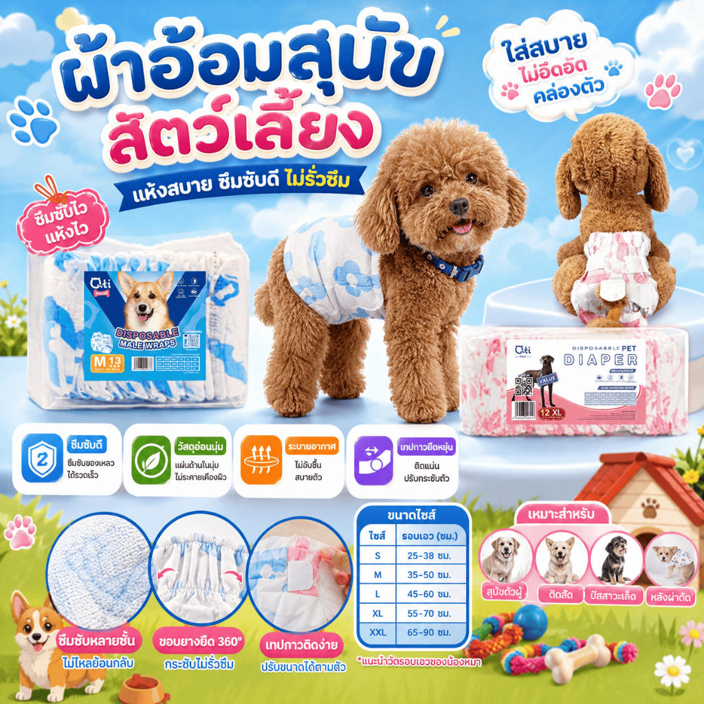 Qti ผ้าอ้อมสุนัขสัตว์เลี้ยงดูดซับ 36ชิ้น-11ชิ้น ชุดแมวทิ้งอย่างรวดเร็วผ้าอ้อมถาดการฝึกอบรม