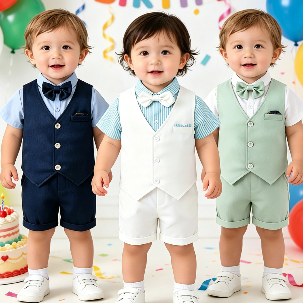 ชุดวันเกิดสำหรับทารกวัย 1-7 ปี สไตล์เกาหลี มีให้เลือกสีเขียว สีขาว และสีฟ้า