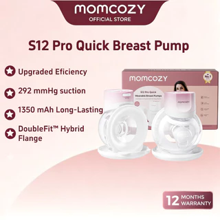 เครื่องปั๊มนม โมโมโคซี่ ส12 มือโปร เร็ว,แฮนด์ฟรีสวมใส่และไร้สายปั๊ม,ที่มีหน้าแปลนไฮบริด ดับเบิ้ลฟิต,3โหมดและ9ระดับไฟฟ้าปั๊มแบบพกพา,จอแสดงผลสมาร์ท,2นับ,สีขาว&สีชมพู