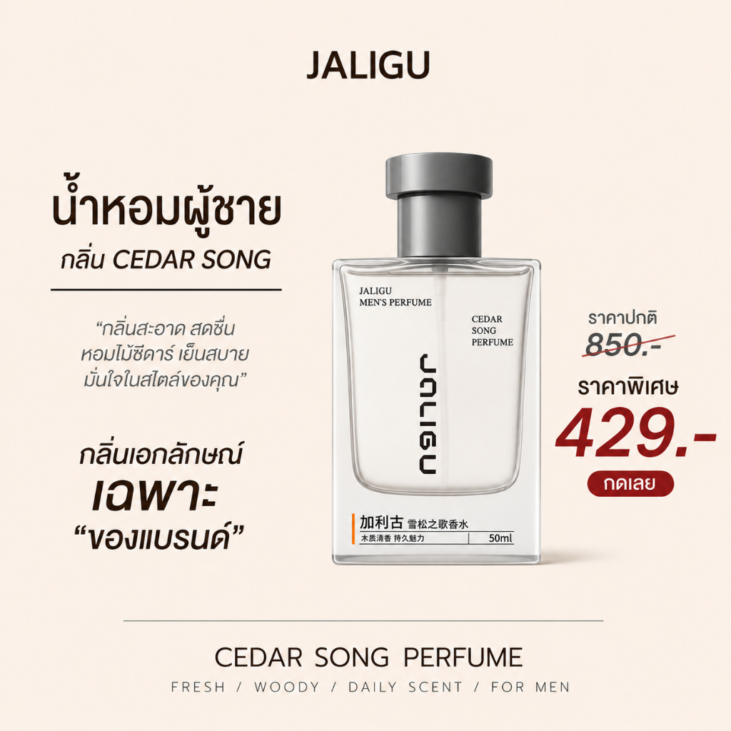 JALIGU Mens PERFUME CEDAR SONG WOODY FLORAL กลิ่น BIRTHDAY GIFTS FOR BOY FRIEND 50ML