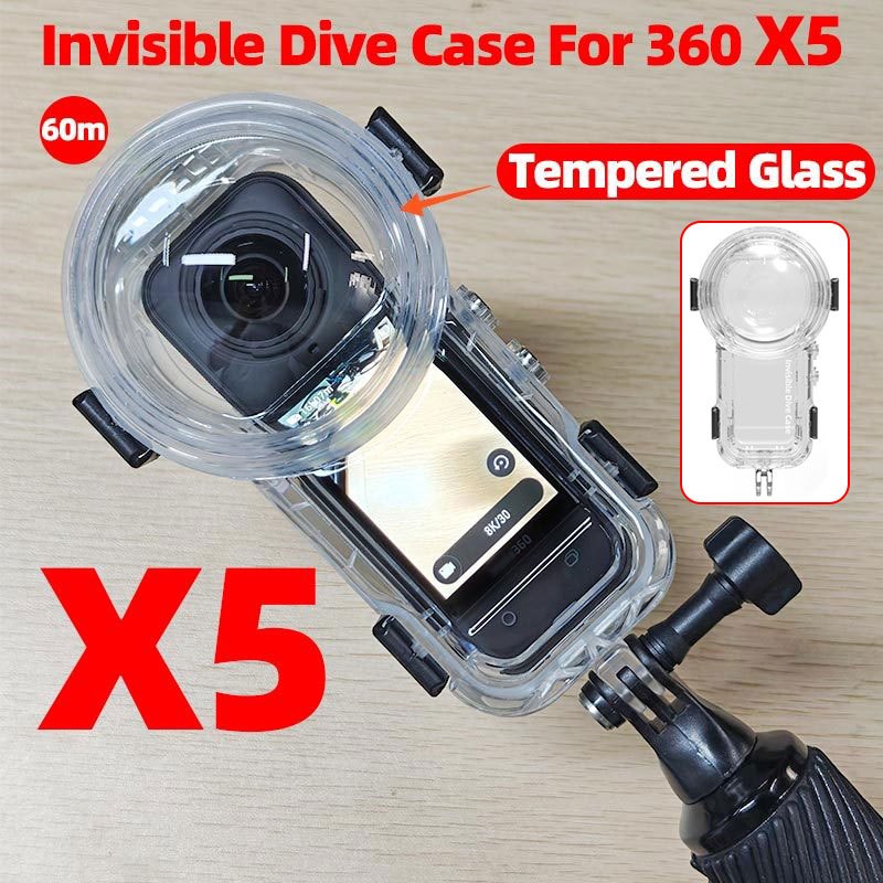 กรณีดําน้ําที่มองไม่เห็นเต็มรูปแบบสําหรับ Insta360 X5 กล้องพาโนรามา 60ม กันน้ํากรณีเชลล์ 360 กล้องแอ็คชั่นอุปกรณ์เสริมใต้น้ํา Invisible Dive Case