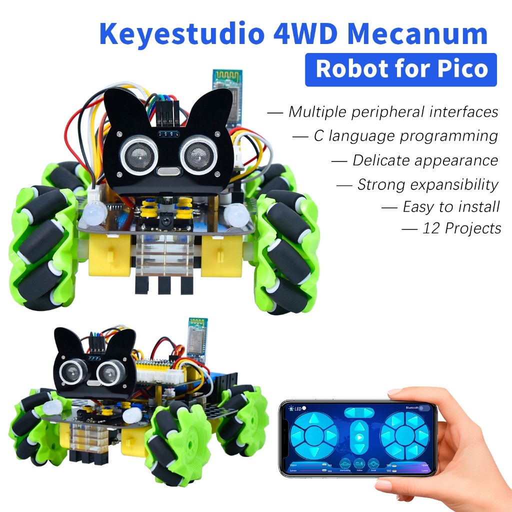 หุ่นยนต์ Keyestudio 4WD Raspberry Pi PICO สําหรับชุดอิเล็กทรอนิกส์ Raspberry Pi Pico DIY