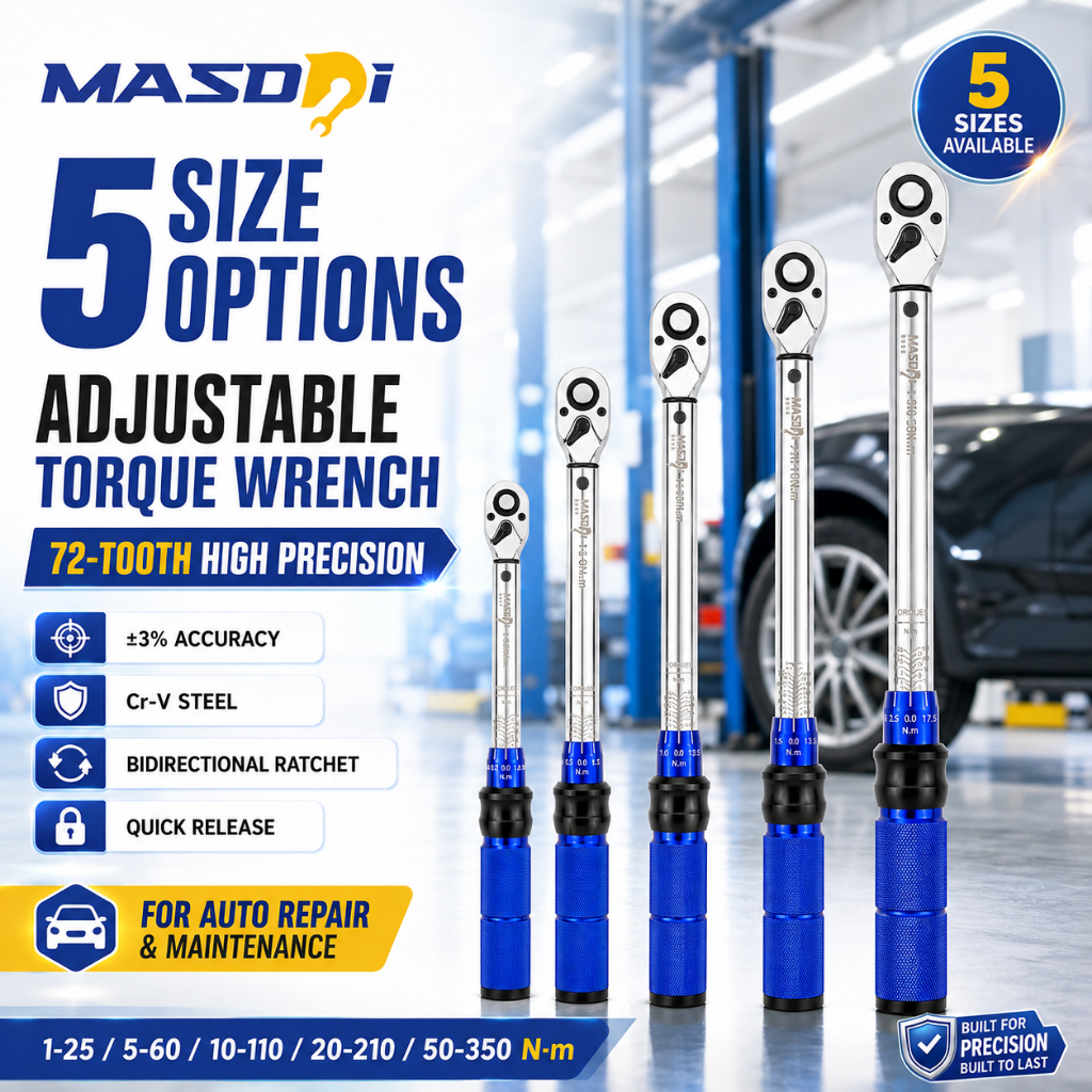 Masdsi ประแจแรงบิดชุด 72 ฟัน Dual-Direction ประแจแรงบิดปรับได้ Dual-Scales 1/4 & 3/8 & 1/2 นิ้ว ±3% ความแม่นยํา Click ประแจแรงบิดสําหรับจักรยาน, รถจักรยานยนต์, รถ, หลัก