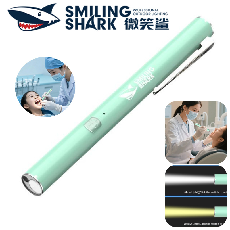 SMILING SHARK YYD01 ไฟฉายขนาดเล็ก LED สีขาวสีเหลืองไฟฉายทางการแพทย์ Type-c ชาร์จ 2 โหมดทางการแพทย์ Ophthalmicology ปากกาแสงกันน้ํา