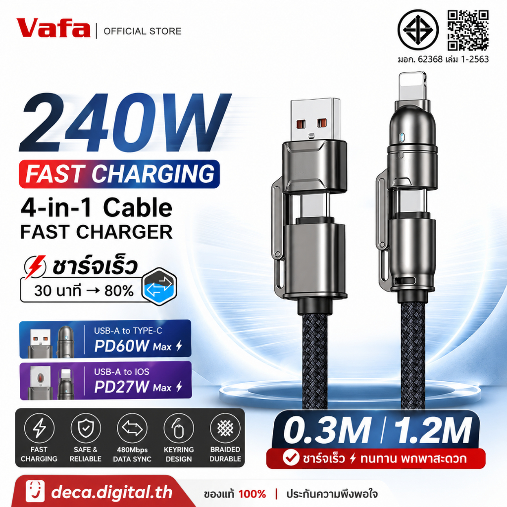 สายชาร์จเร็วคล้องคอพวงกุญแจ Type C to C / Type C to iOS 0.3ม/1.2ม PD60W/27W 5A ถักทน โอนข้อมูล 480Mb