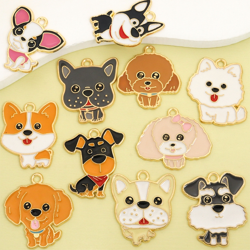 10ชิ้นน่ารักสัตว์เลี้ยงสุนัขชุดหยดน้ํามันโลหะผสมเสน่ห์-ชิวาวา/ฮอกกี้/คอร์กี/พุดเดิ้ล,สร้อยคอพวงกุญแจ ทําเอง การ์ตูนสัตว์จี้-แท็กสุนัข/ตกแต่งคอ,เจ้าของสุนัขต้อง-มี