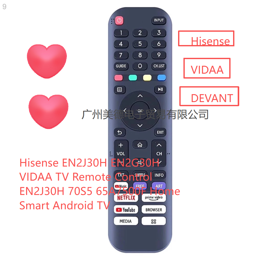 สําหรับ DEVANT รีโมทคอนโทรลสําหรับ Hisense EN2J30H EN2G30H VIDAA TV รีโมทคอนโทรล EN2J30H 70S5 65A750