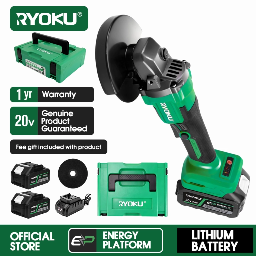 RYOKU เครื่องเจียระไนไร้สาย 20V อเนกประสงค์ พร้อมแบตเตอรี่ 2 ก้อน