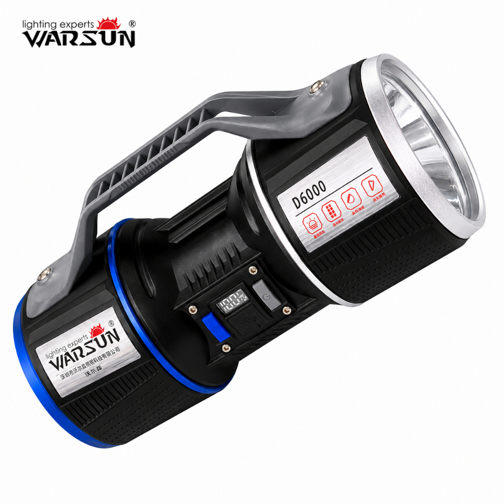 Warsun D6000 13000LM ไฟไฟฉาย LED ไฟฉายทรงพลังที่สว่างเป็นพิเศษ USB ชาร์จไฟทํางานกันน้ําไฟฉาย