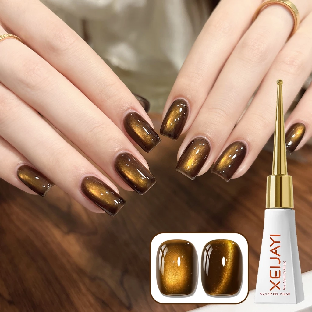 XEIJAYI 10ml-Golden Brown Cat Eye Gel Nail Polish ส่องแสงยาวนานเหมาะสําหรับร้านทําเล็บและใช้ในบ้าน