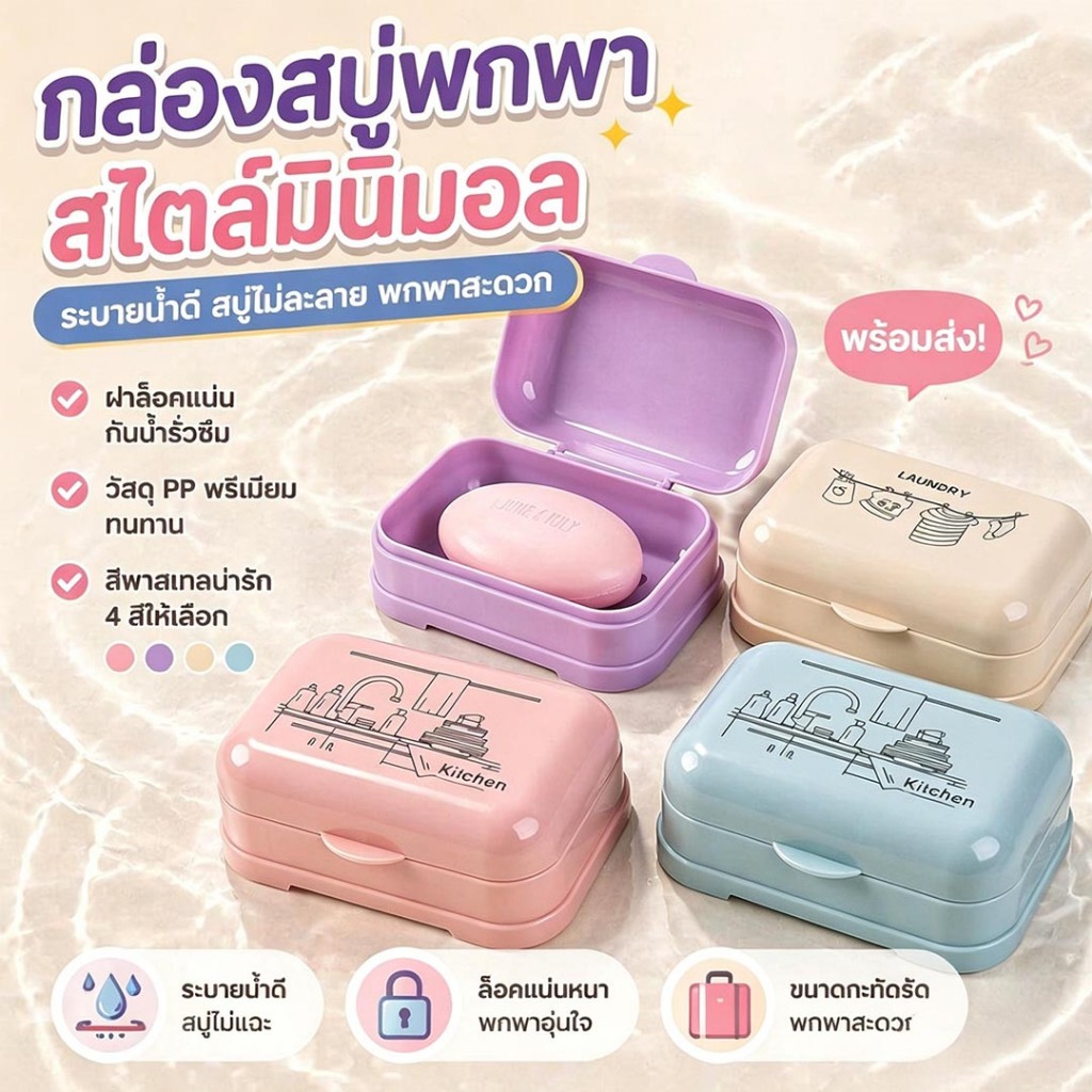 กล่องสบู่แบบพกพาพร้อมฝาปิดชั้นท่อระบายน้ํารั่วป้องกันโฟมเดินทางกล่องเก็บสบู่ในครัวเรือน