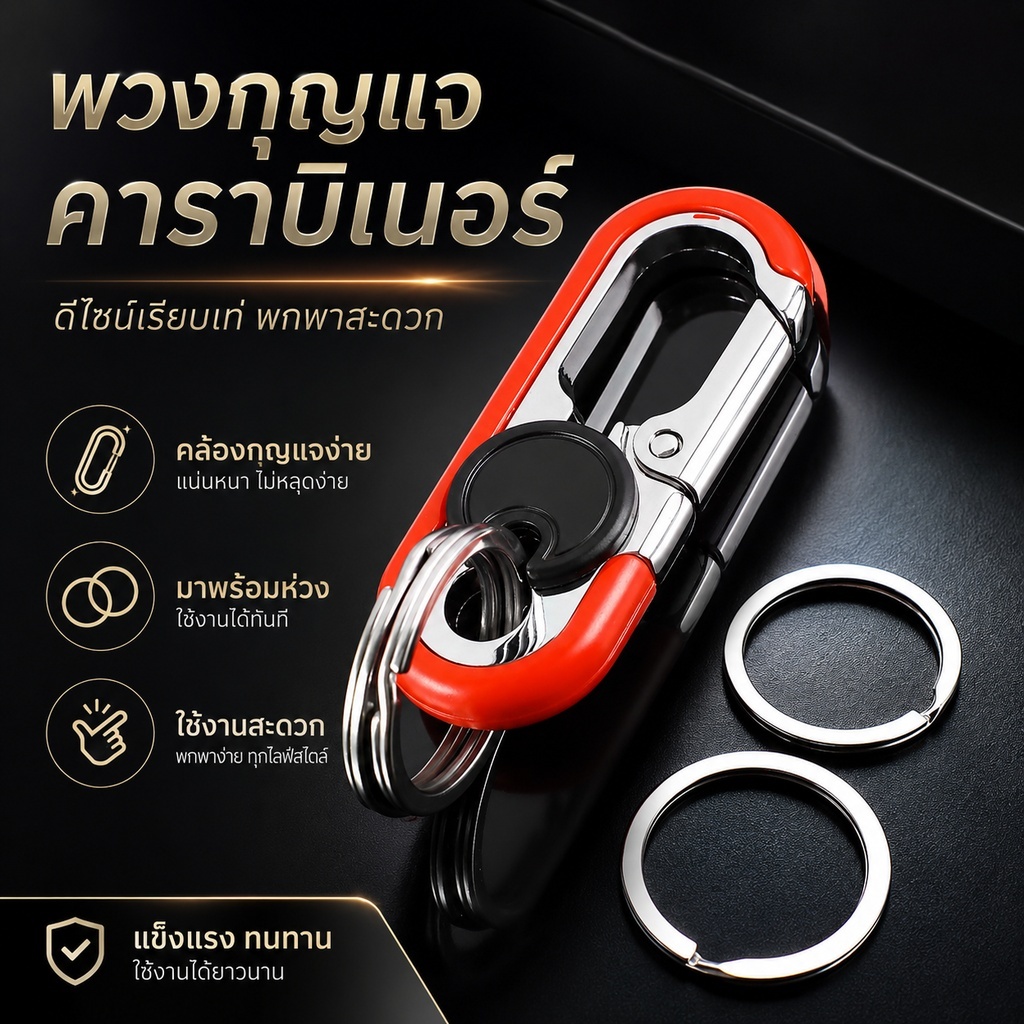 พวงกุญแจโลหะ คาราบิเนอร์ ที่ห้อยกุญแจรถ แฟชั่น พกพาง่าย สไตล์เอาท์ดอร์A00054