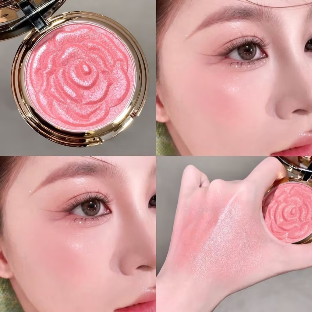 บลัชออนทรงดอกกุหลาบ/บลัชออนสีส้มอมชมพู/blush/ประกายมุก/ให้ความเงางามละเอียดติดทนนาน/รายวัน/กันเหงื่อ