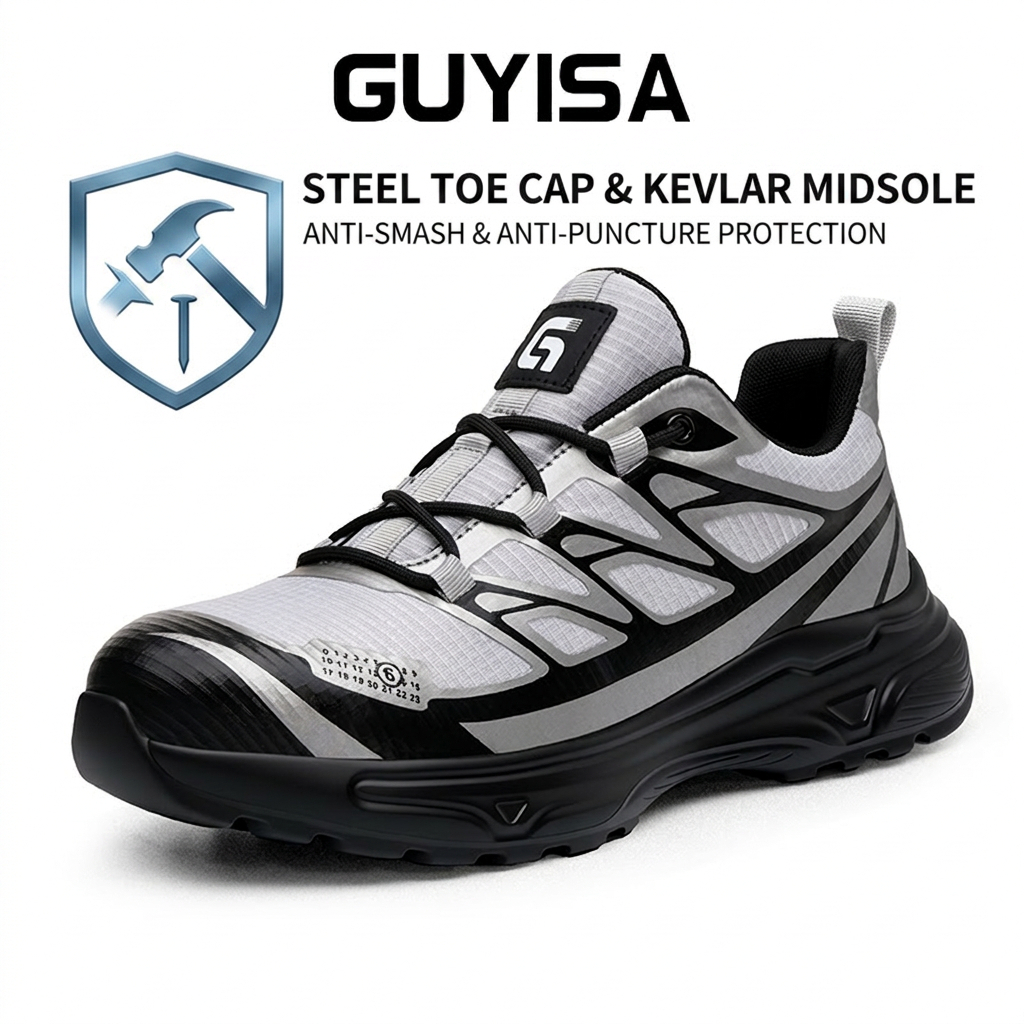 GUYISA รองเท้าเซฟตี้รองเท้าทํางานเบานุ่มป้องกันการทุบป้องกันการเจาะ 39-44 6065