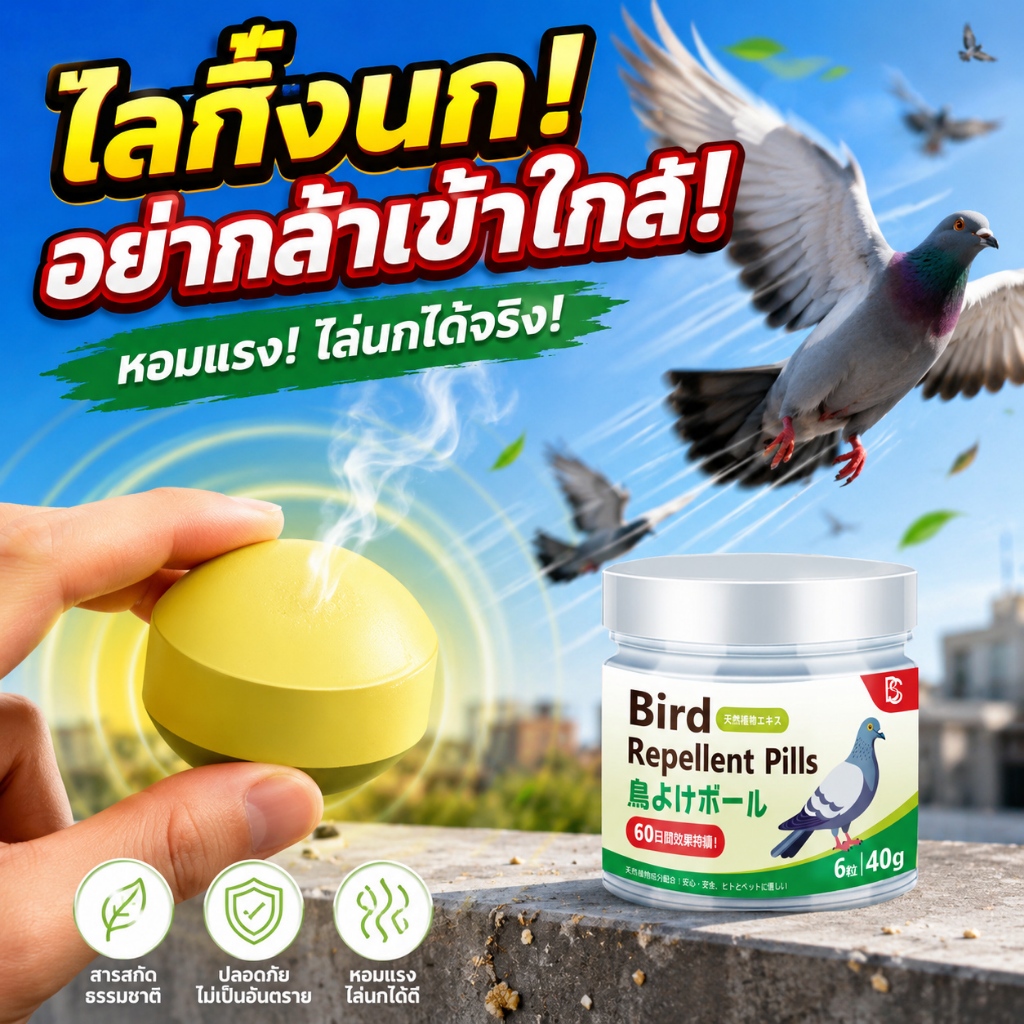 ไล่นกแรงสุด! ไล่นก ก้อนไล่นก ก้อนไล่นกพิราบ ไล่นกทันใจ เห็นผลชัดเจน ปลอดภัย ไม่เป็นพิษ