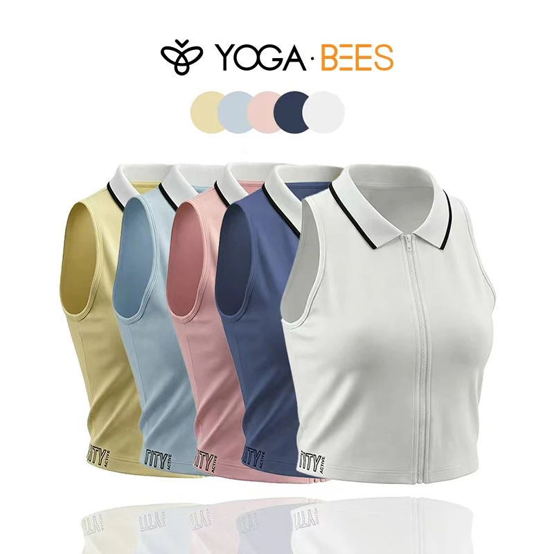 โยคะ ผึ้ง เสื้อกล้ามโปโลสตรีครอปซิปเต็มแขนกุดเสื้อกอล์ฟและเทนนิส 5 สี
