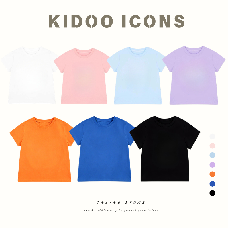 KIDOO ICONS เเสื้อยืดเด็กคอกลมผ้าฝ้าย 100% ลายการ์ตูน การ์ตูน น่ารัก แขนสั้น สไตล์เกาหลี#A01