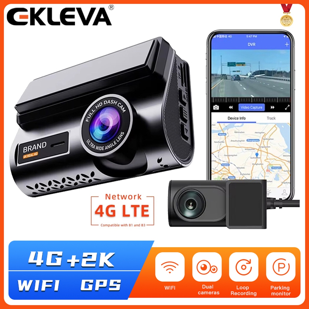 Ekleva 4G LTE Dash Cam 2K ด้านหน้าและด้าน 720P ด้านหลังสดสตรีมมิ่งวิดีโอตรวจสอบระยะไกลที่จอดรถ Night Vision รถ DVR