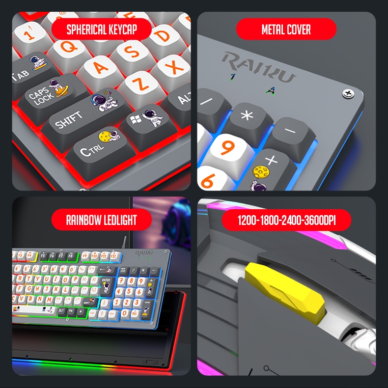 T98 Pro ชุดคีย์บอร์ดและเมาส์สําหรับเล่นเกม-94-Key Compact Metal Top Cover-Rainbow RGB Lighting Effec