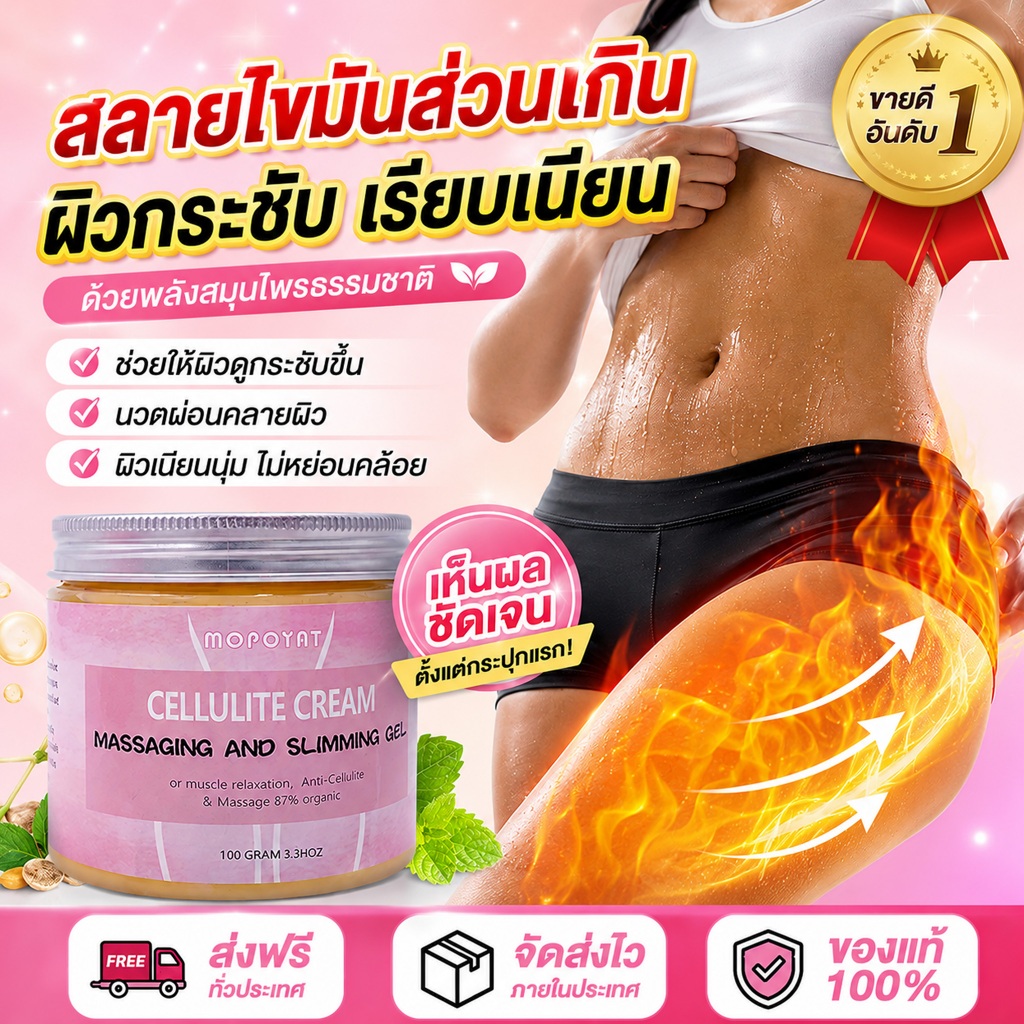 🔥ลดไขมันอย่างรวดเร็ว🔥🔥MOPOYAT ครีมลดไขมัน 100g สูตรร้อน ครีมลดน้ำหนัก ช่วยลดไขมันที่หน้าท้อง ต้นขา แขน เอว เผาผลาญไขมันอย่างมีประสิทธิภาพ กระชับรูปร่  ลดพุง ลดเซลลูไลท์ เผาผลาญไขมัน เห็นผลไว รีวิวแน่น