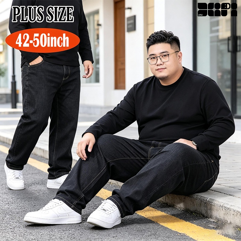 46-50inch กางเกงยีนส์ชายไซส์ใหญ่ นุ่ม คุณภาพดี ยืดหยุ่นสูง สีดำและสีน้ำเงิน จัดส่งจากไทย