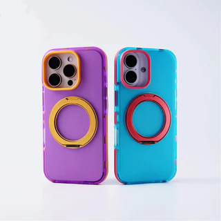 Premium 360° วงเล็บโลหะ อะคริลิค แข็ง เคส/สีม่วง เคส ใช้ได้กับ iPhone 16 17 Pro Max Case ฝาหลังกันกระแทกที่เหมาะกับผิว