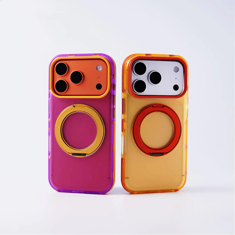 Premium 360° วงเล็บโลหะ อะคริลิค แข็ง เคส/สีม่วง เคส ใช้ได้กับ iPhone 16 17 Pro Max Case ฝาหลังกันกระแทกที่เหมาะกับผิว