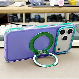 Premium 360° วงเล็บโลหะ อะคริลิค แข็ง เคส/สีม่วง เคส ใช้ได้กับ iPhone 16 17 Pro Max Case ฝาหลังกันกระแทกที่เหมาะกับผิว