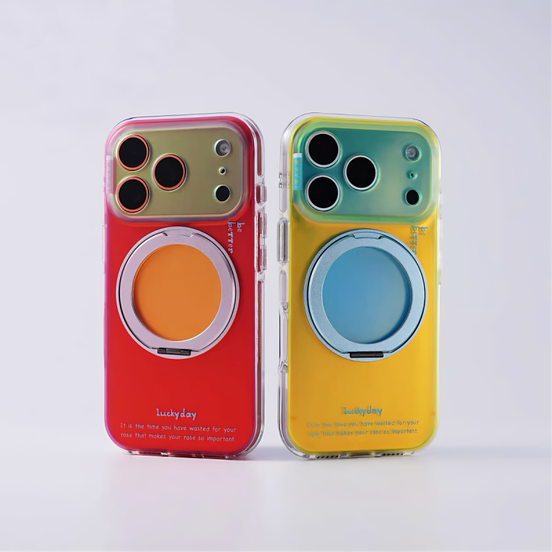 เคสแข็งอะคริลิคเคลือบ/360° วงเล็บโลหะ/สีแดงเข้ากันได้สําหรับiPhone 17 16 15 14 Pro Maxกรณีผิวกันกระแทกแม่เหล็กฮาร์ดปกหลัง