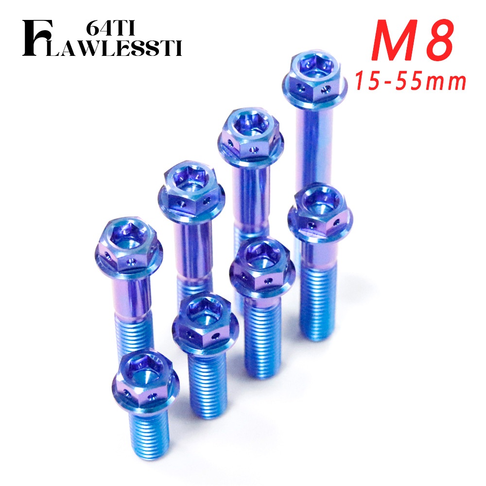 FLAWLESSTI M8x15-55 Gr5 Titanium Bolt ด้านหน้าด้านหลังท่อไอเสีย Bolt เบรค Caliper Bracket Bolt สําหร