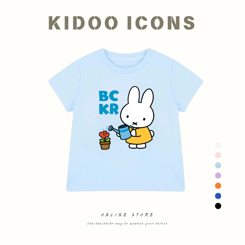 ✨จัดส่งตลอด 24 ชั่วโมง✨ KIDOO ICONS มาใหม่เด็กแขนสั้นเสื้อยืดฤดูร้อนการ์ตูนพิมพ์รอบคอผ้าฝ้ายแท้ ลายมิฟี่#A01+5626