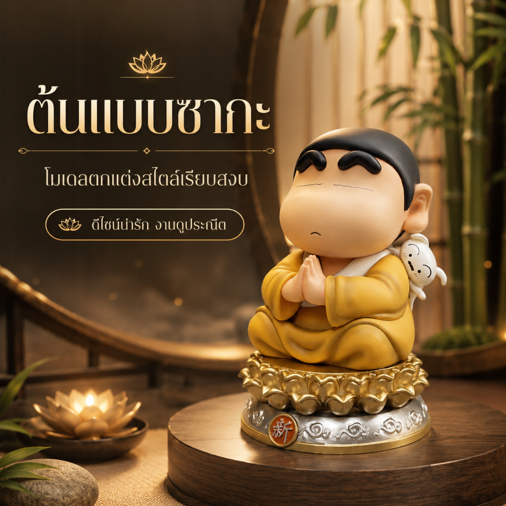 โมเดลตกแต่งโต๊ะ สไตล์เซน ตุ๊กตานั่งสมาธิ สูงประมาณ 9.6 ซม ของตกแต่งบ้าน ของขวัญน่ารัก A00063