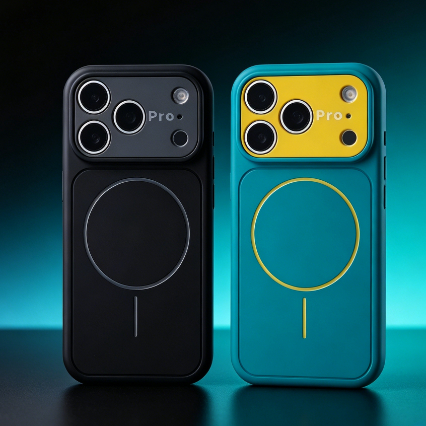 【Large Window/Color-blocking silicone hard case/Cyan-blue】เคส compatible for iPhone 13 14 15 16 17 pro max case