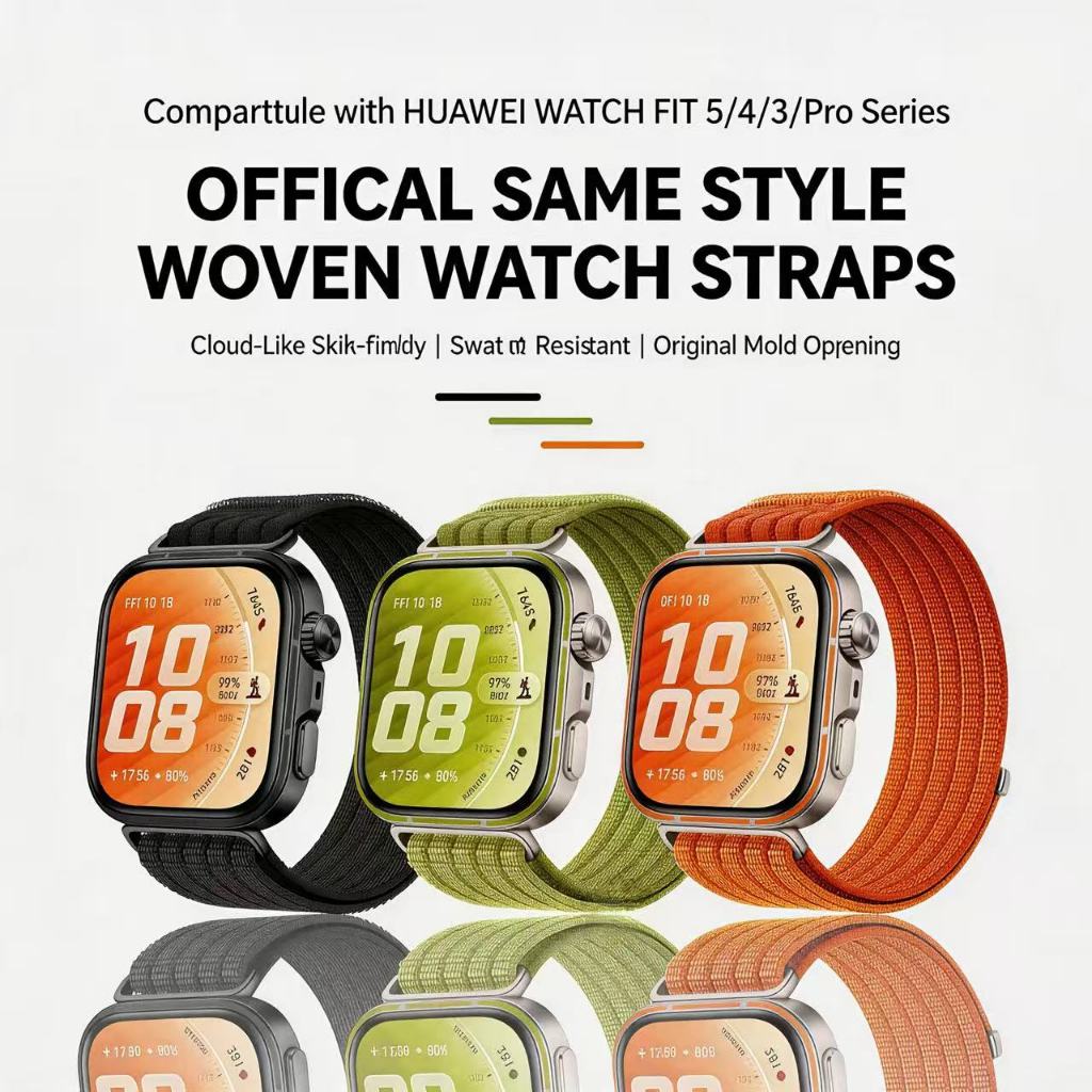 สายทอไนลอนสําหรับนาฬิกา Huawei FIT 5/5Pro, Breathable กันน้ํา Sweatproof สายรัดข้อมือสําหรับ Huawei Watch FIT 4/4Pro/3 อุปกรณ์เสริมนาฬิกาอัจฉริยะ