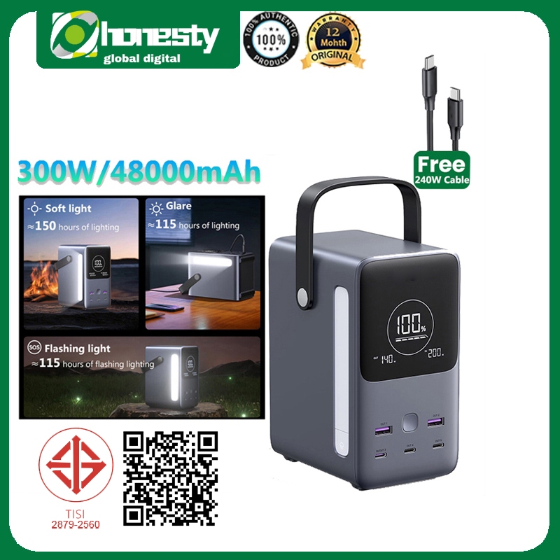 GREEN Travel Camping Power Bank 300W 48000mAh ชาร์จแบบพกพาสมาร์ทดิจิตอลจอแสดงผลเครื่องกําเนิดไฟฟ้ากลางแจ้งไฟ LED และโหมด SOS 153Wh 5 พอร์ตแบตเตอรี่ Pack