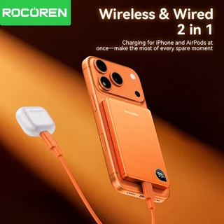 Rocoren Magnetic Wireless Power Bank 10000mAh จอแสดงผลดิจิตอล Powerbank 5000mAh Ultra Thin แบบพกพา Wireless Charger แบตเตอรี่สําหรับ iPhone 17 16 Pro Max