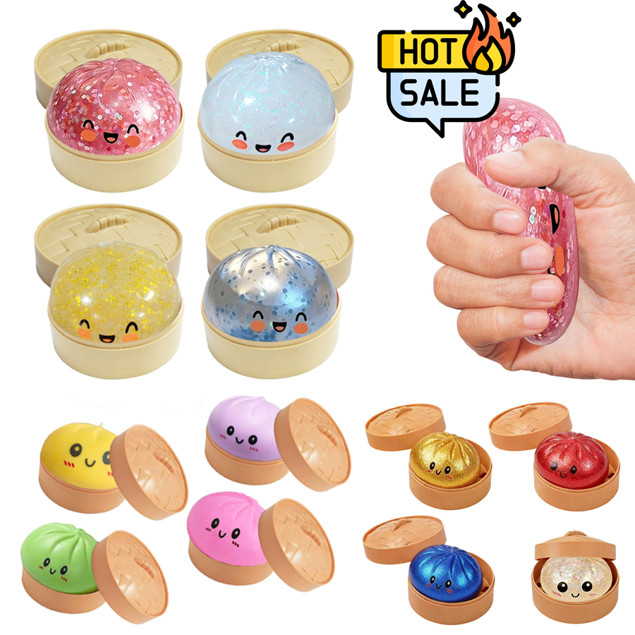 ซาลาเปานึ่ง Squishy Glitter Dumpling Squeeze Fidget ของเล่นสนุกความเครียดลูกบอลอาหาร Steamer ยืดโต๊ะของเล่น tayenith