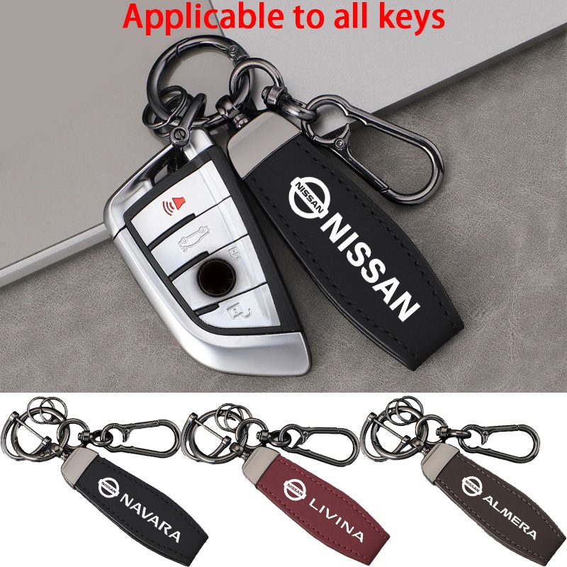 Nissan car รถนิสสัน โลโก้สุดพิเศษของพวงกุญแจหนังระดับไฮเอนด์เหมาะสําหรับทุกคีย์ March Almera Note Livina Juke X-trail Sentra Navara Kicks Tida Teana