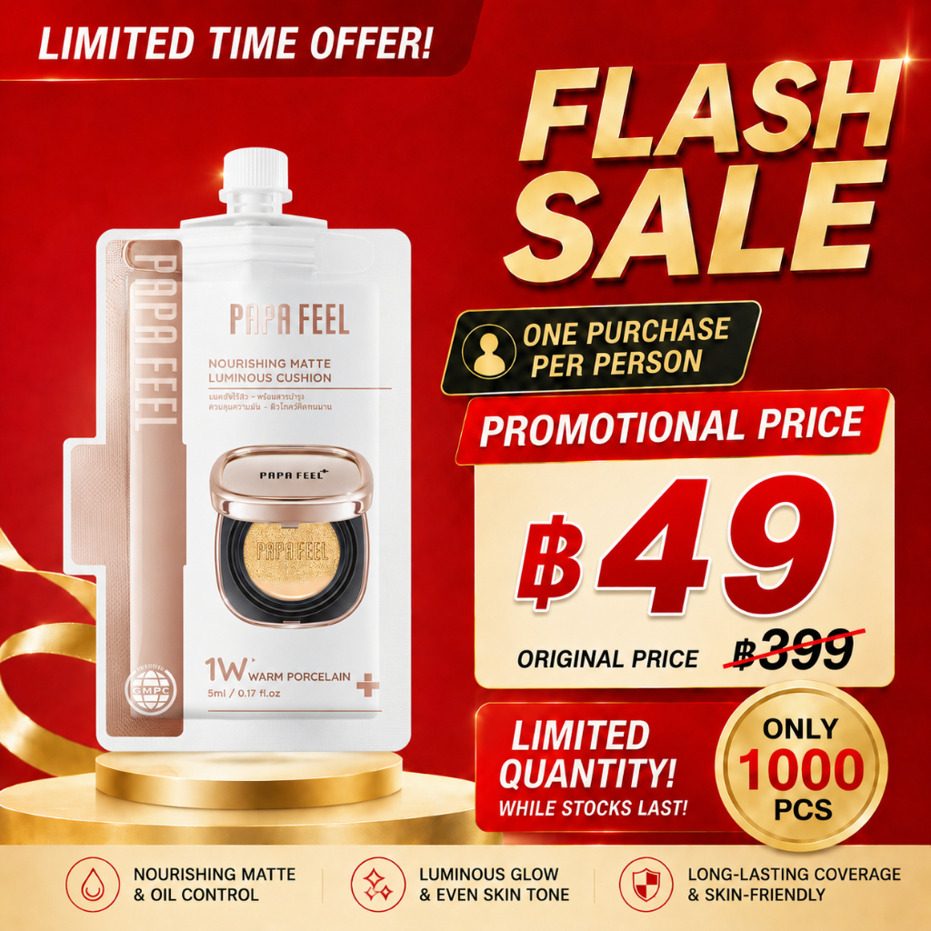 [5ml] PAPA FEEL Cover Glow Perfect AURA Cushion แป้งรองพื้นเนื้อบางเบา 48H ควบคุมความมันยาวนาน
